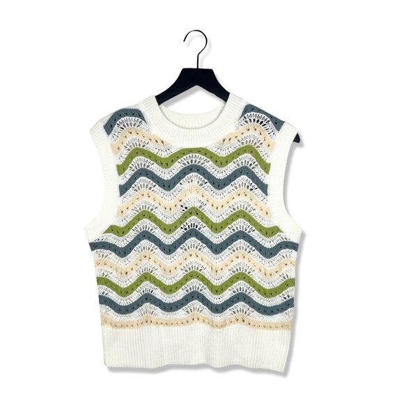 NWT! Rails Mabel Crochet Stripe Sweater Vest, Size Large - Picture 1 of 6